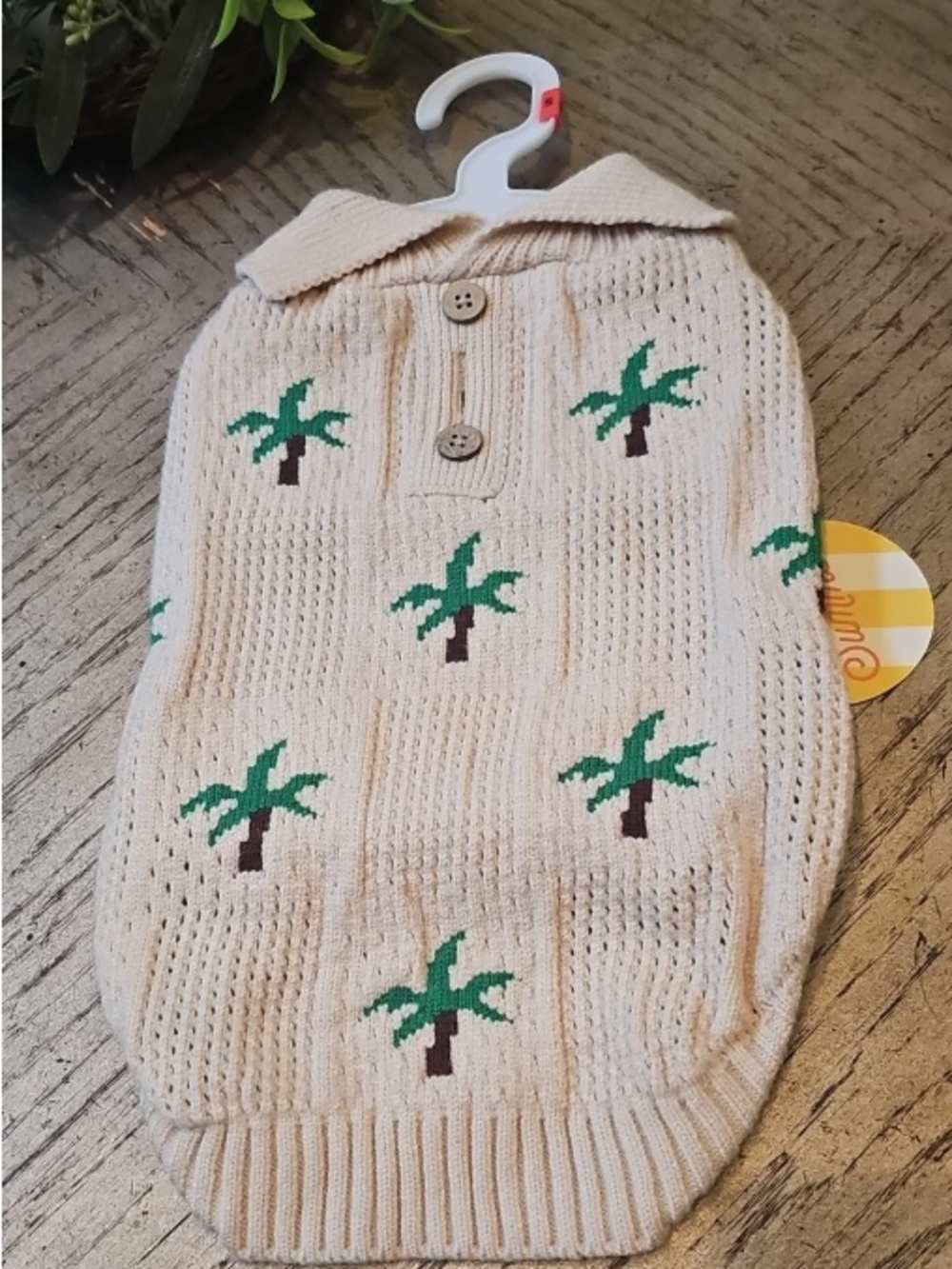 Cream Palm Tree Knit One-Piece Bodysuit for Kids